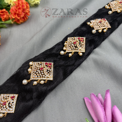 Bharatanatyam Dance Jewellery - Stone Jada Set D Flo with Hair Kunjalam image 1
