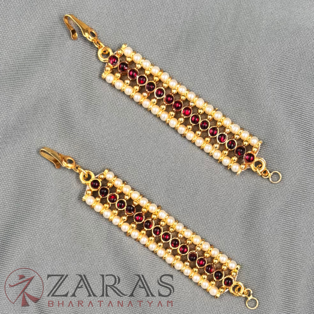 Bharatanatyam Dance Jewellery - Center Red Ball Kemp with Beads Maatal image 2