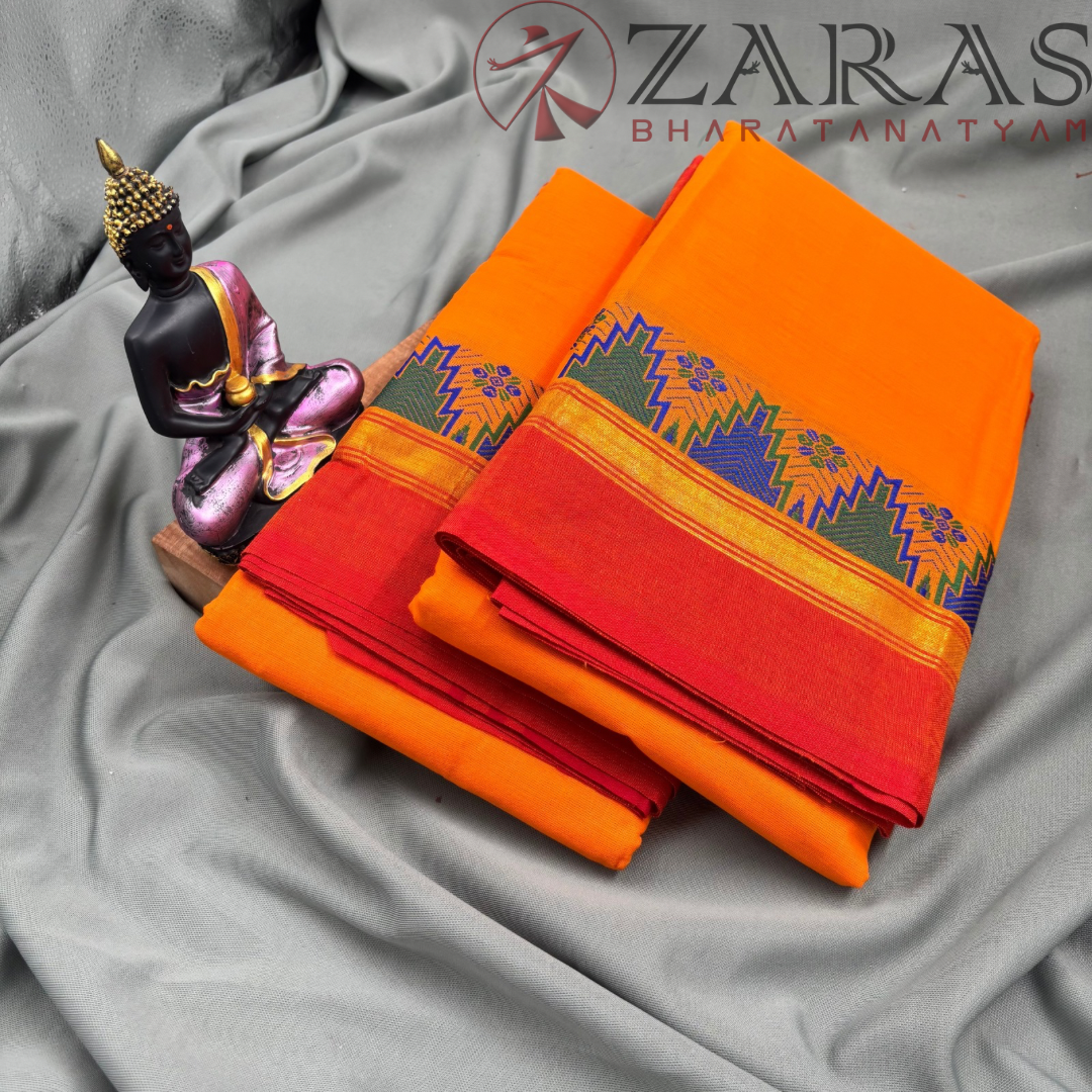 Bharatanatyam Dance Practice Saree - M Yellow Orange Gopuram Border image 2