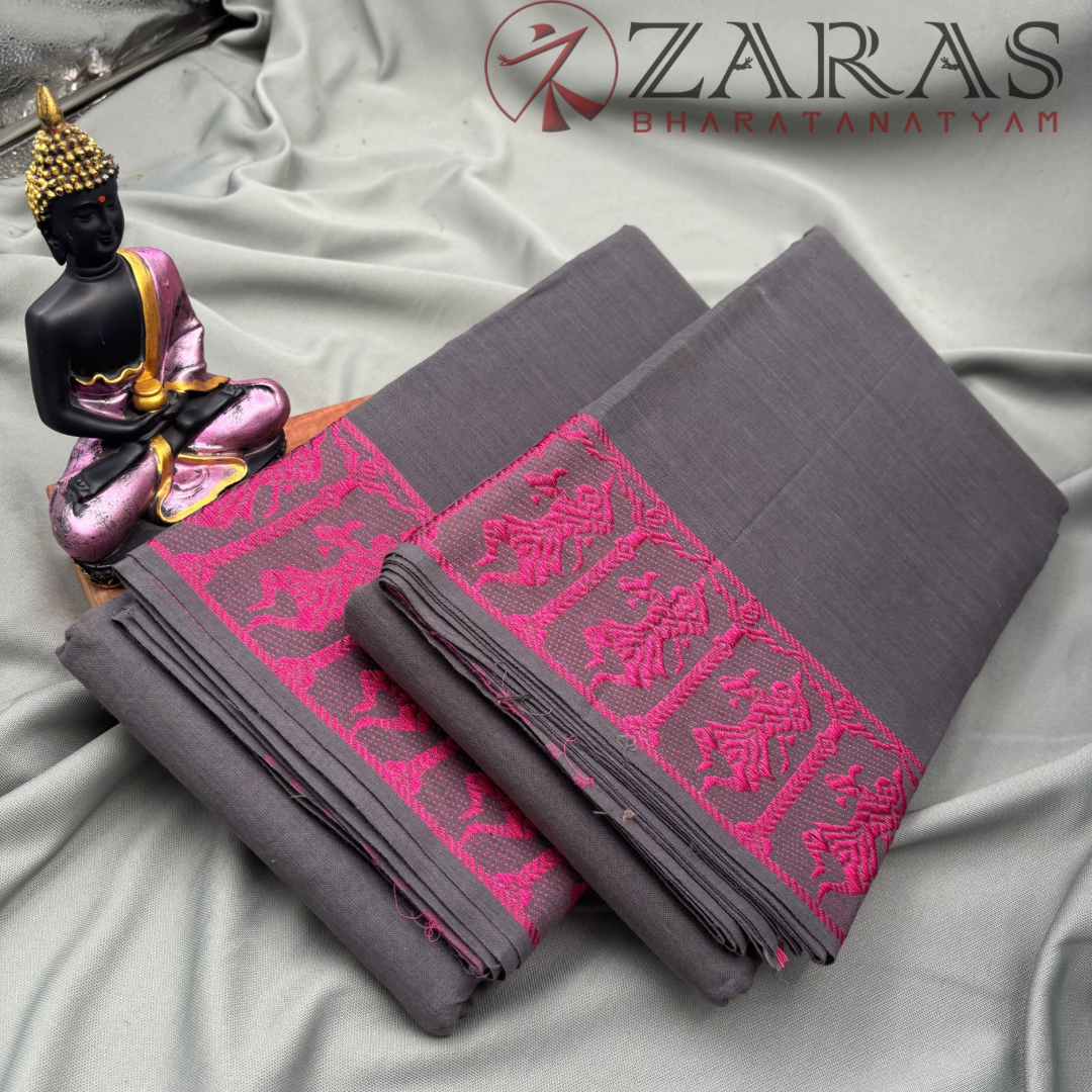 Bharatanatyam Dance Practice Saree - Grey with Pink Doll Border image 2