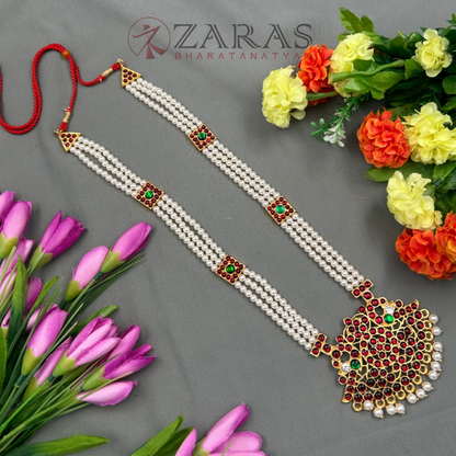 Bharatanatyam Dance Jewellery - 3 Line Beads Padak RG Kemp Haaram image 0