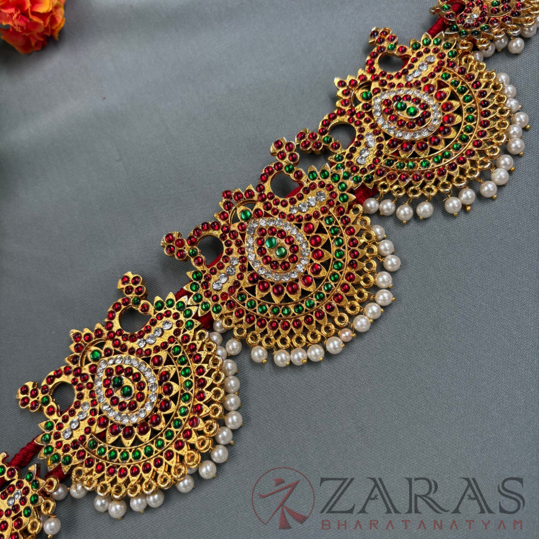 Bharatanatyam Dance Jewellery - D Peacock RG Kemp CS Hip Belt (Ottiyanam) image 2