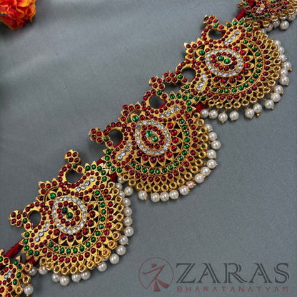 Bharatanatyam Dance Jewellery - D Peacock RG Kemp CS Hip Belt (Ottiyanam) image 2