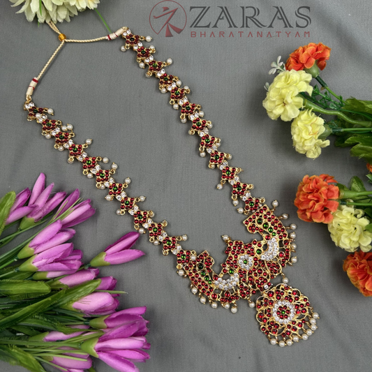 Bharatanatyam Dance Jewellery Haaram - Pecock & Flower RG Kemp Maalai / Long image 0