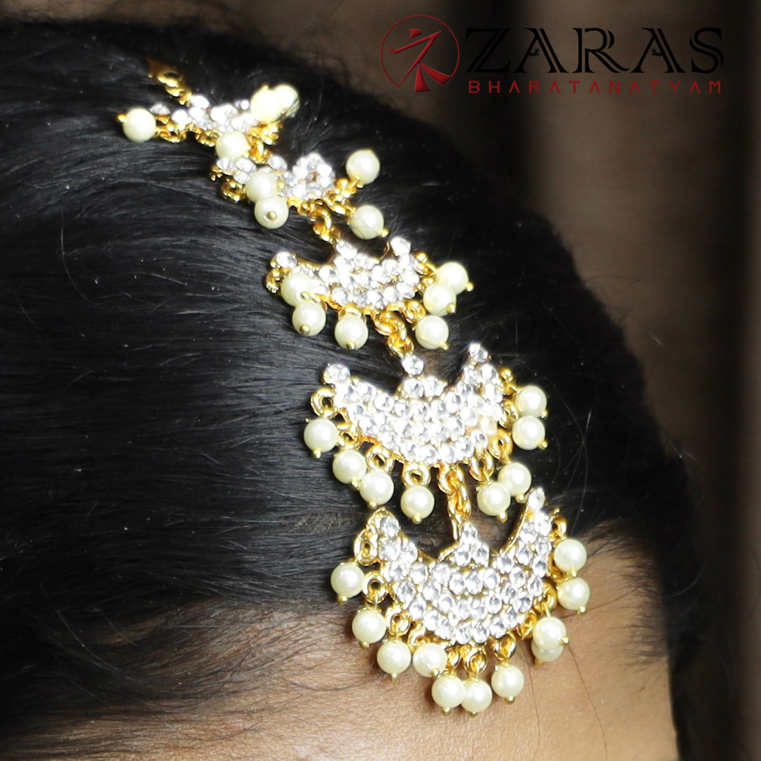 Bharatanatyam Dance Jewellery - 5 Lines Moon White Stone Netti Chutti image 0