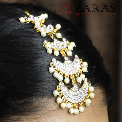 Bharatanatyam Dance Jewellery - 5 Lines Moon White Stone Netti Chutti image 0