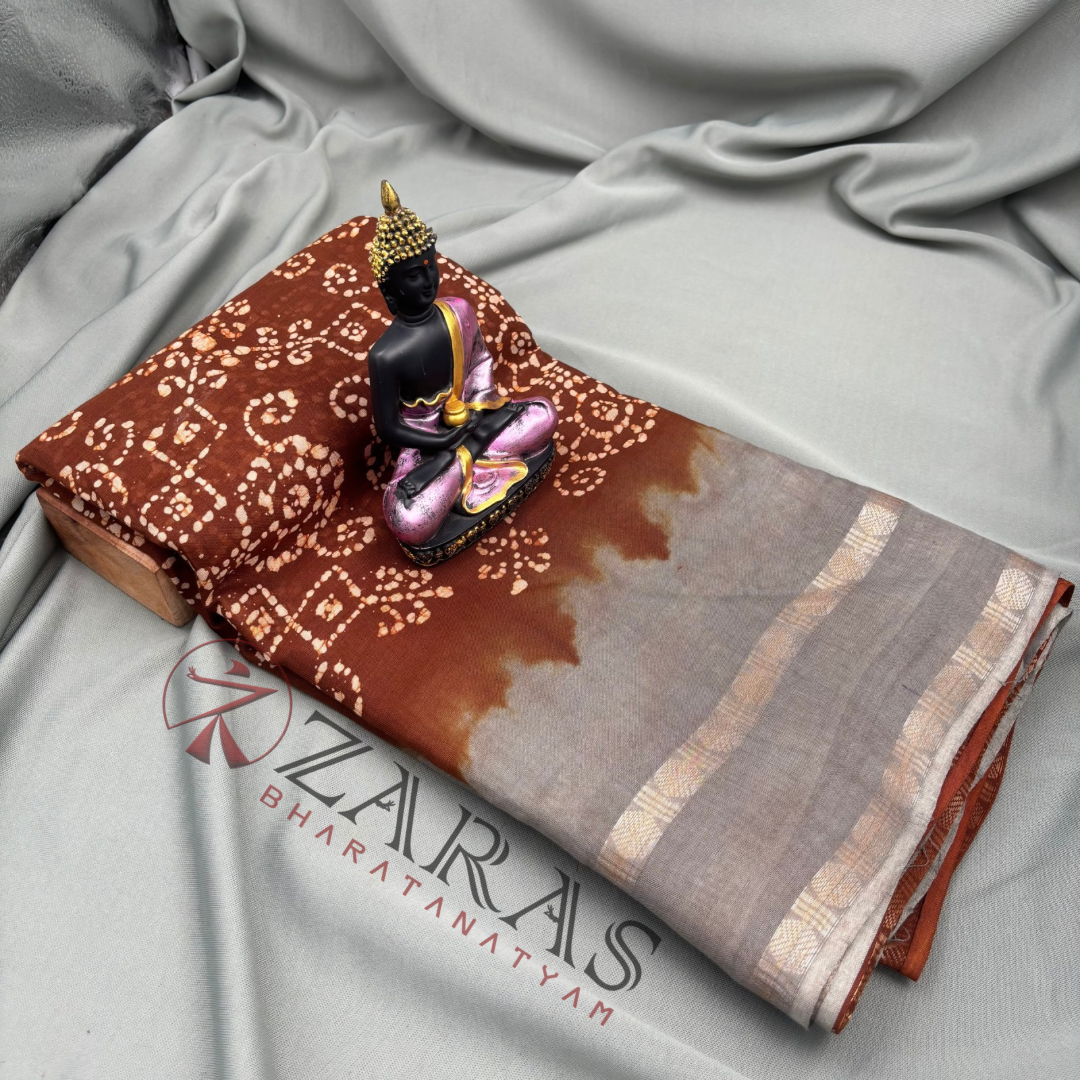 Bharatanatyam Dance Practice Saree - L Brown with Grey Bandini Saree image 1