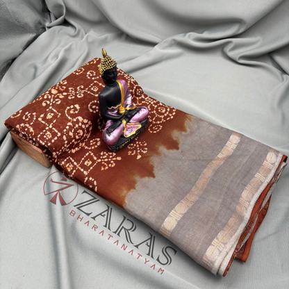 Bharatanatyam Dance Practice Saree - L Brown with Grey Bandini Saree image 1