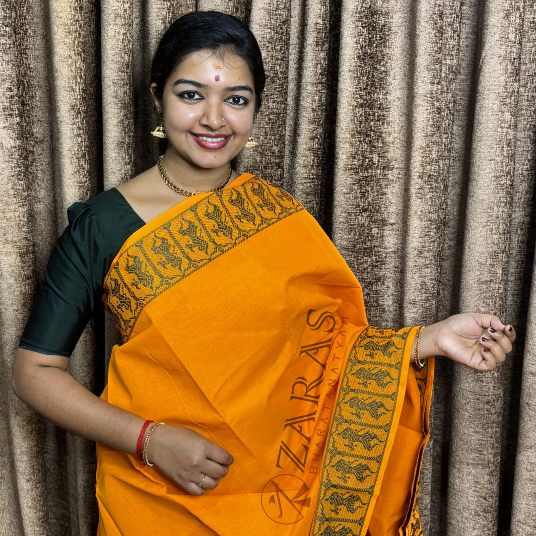Bharatanatyam Dance Practice Saree - M Yellow Green Doll Border image 0