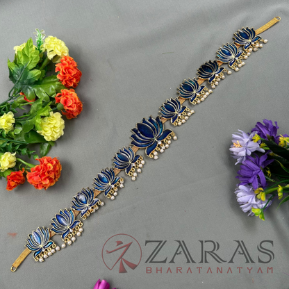 Bharatanatyam Dance Jewellery - Lotus Blue Enamel Hip Belt RG Kemp CS (Ottiyanam) image 0