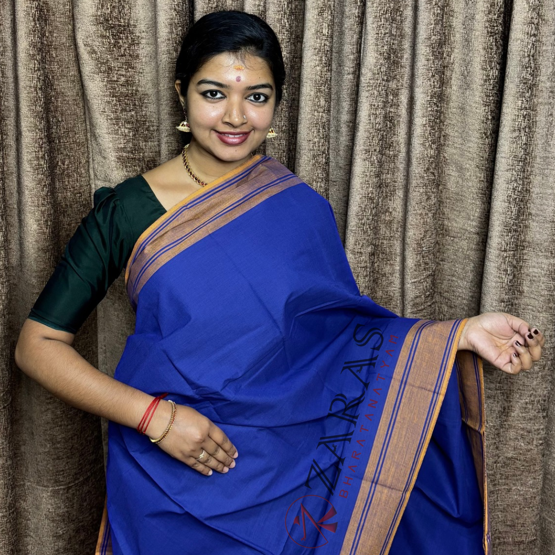 Bharatanatyam Dance Practice Saree - D Blue With Mustard Plain Border image 0