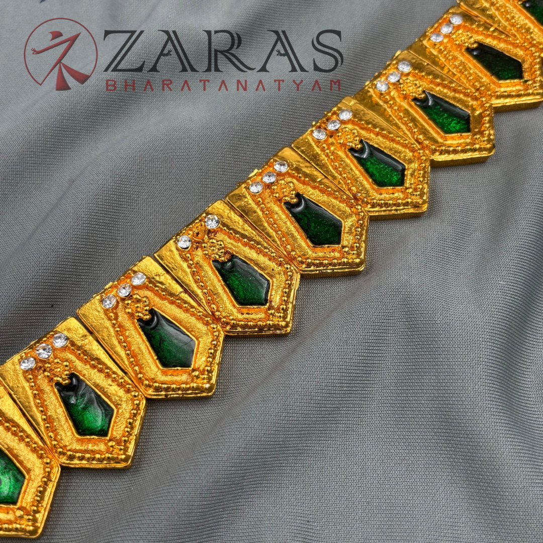 Bharatanatyam Dance Jewellery - Green with Gold Hip Belt Stone (Ottiyanam) image 2