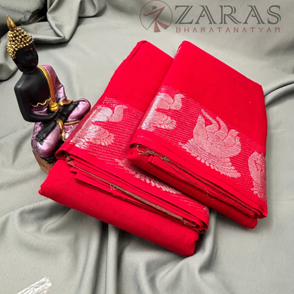 Bharatanatyam Dance Practice Saree - Red with Silver Mudhra Border image 2