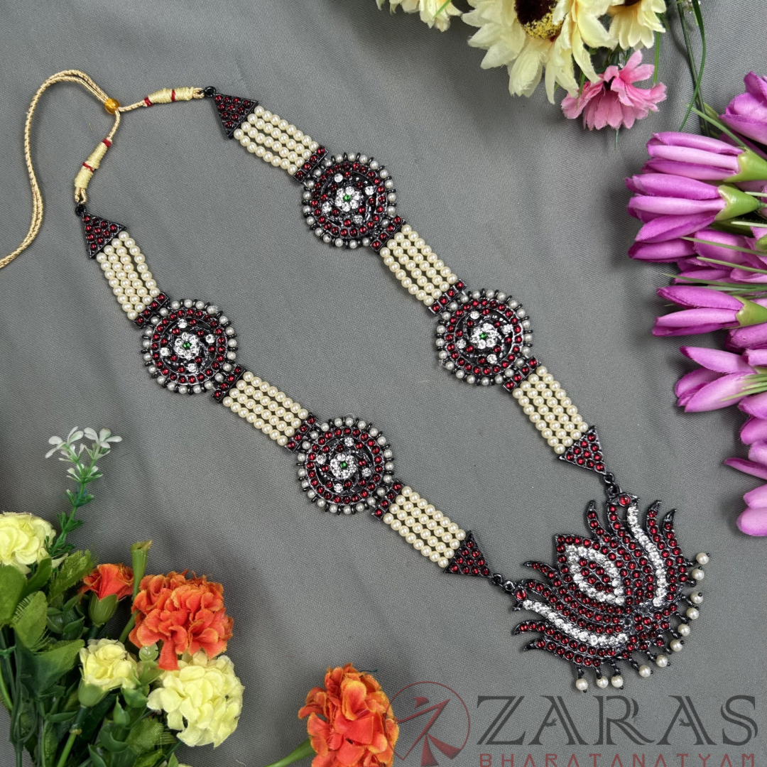 Bharatanatyam Dance Jewellery Black - Lotus & Sun RG Kemp Beads Haaram image 0