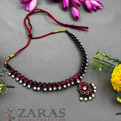 Bharatanatyam Dance Jewellery Black - Necklace Attigai Red Kemp CS Pearlsy image 1