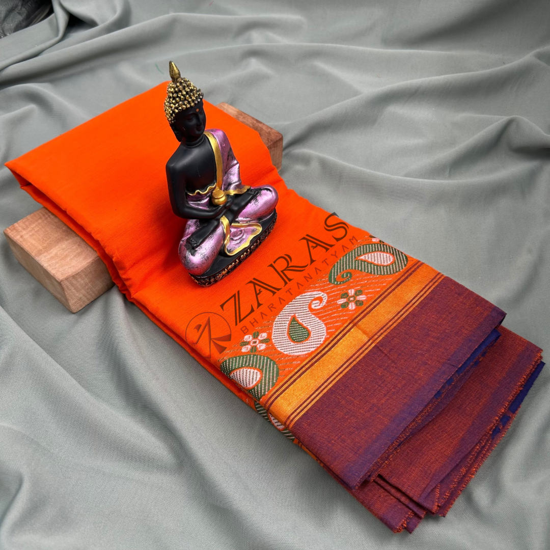 Bharatanatyam Dance Practice Saree - Orange Violet Manga Border image 1