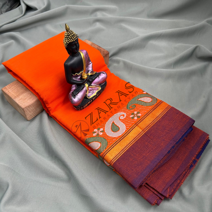 Bharatanatyam Dance Practice Saree - Orange Violet Manga Border image 1