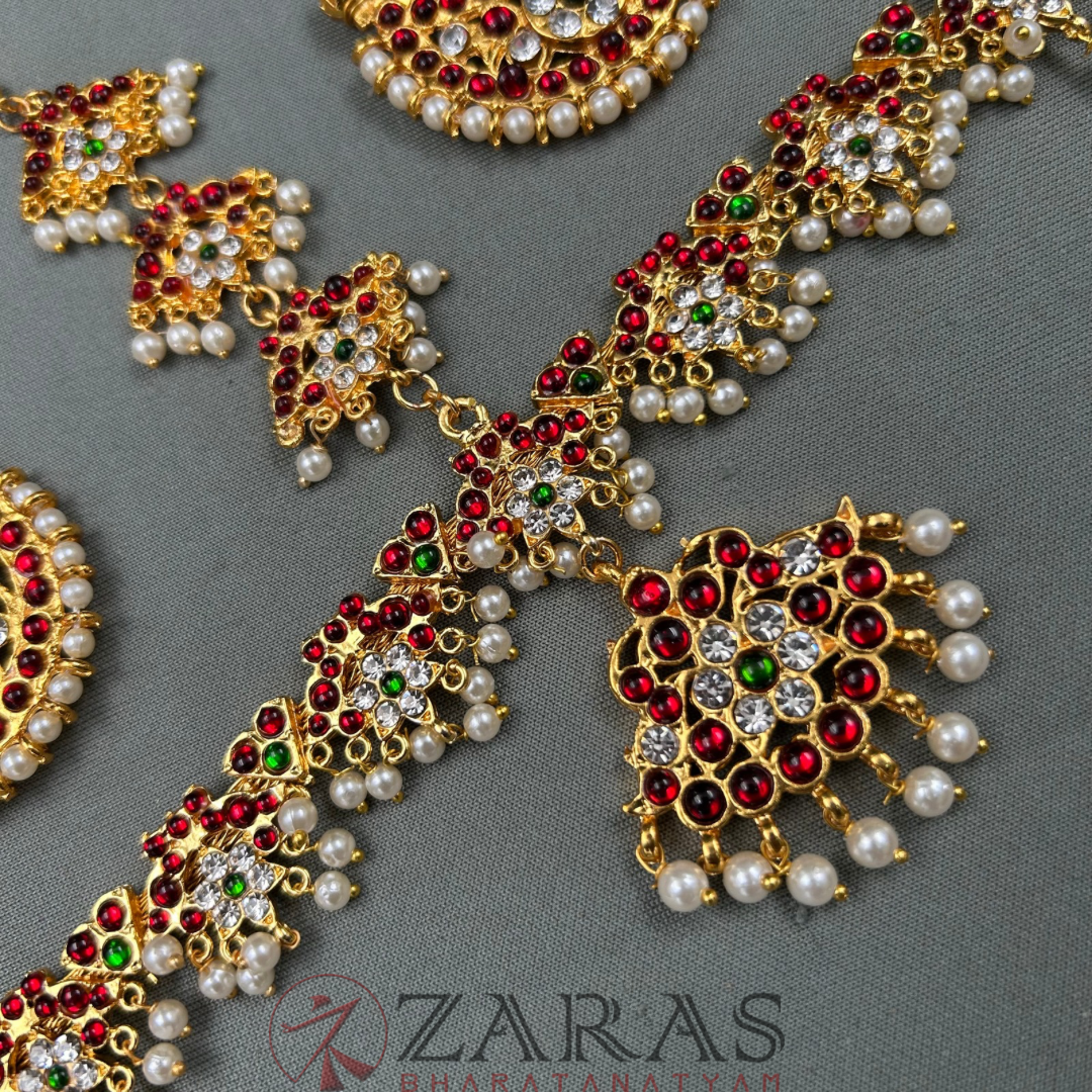 Bharatanatyam Dance Jewellery - Headset Flower RG Kemp Beads CS image 2
