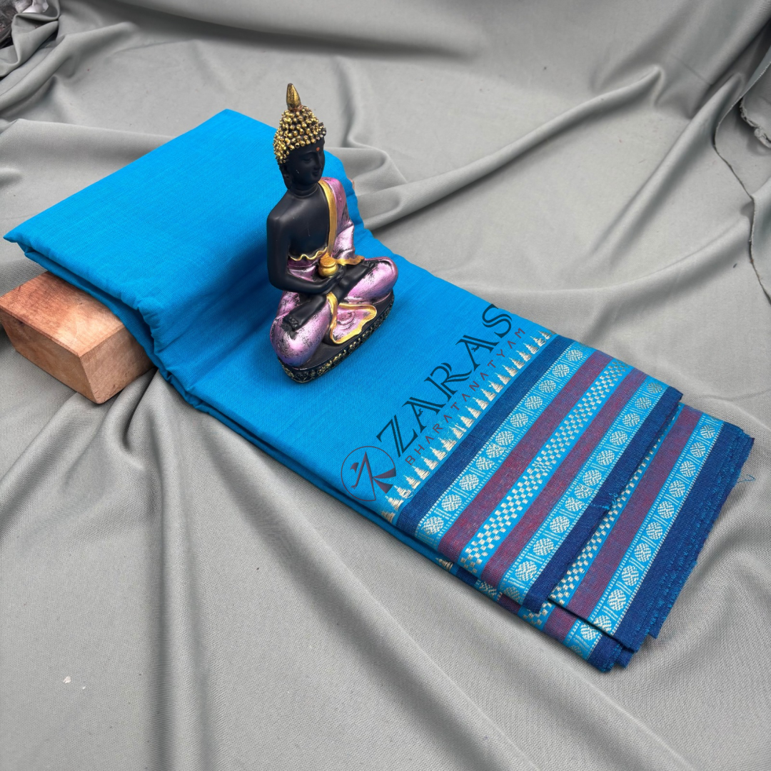 Bharatanatyam Dance Practice Saree - Blue with Blue Double Coin Border image 1