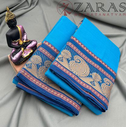Bharatanatyam Dance Practice Saree - L Blue with Blue Manga Border (6 mtr) image 1