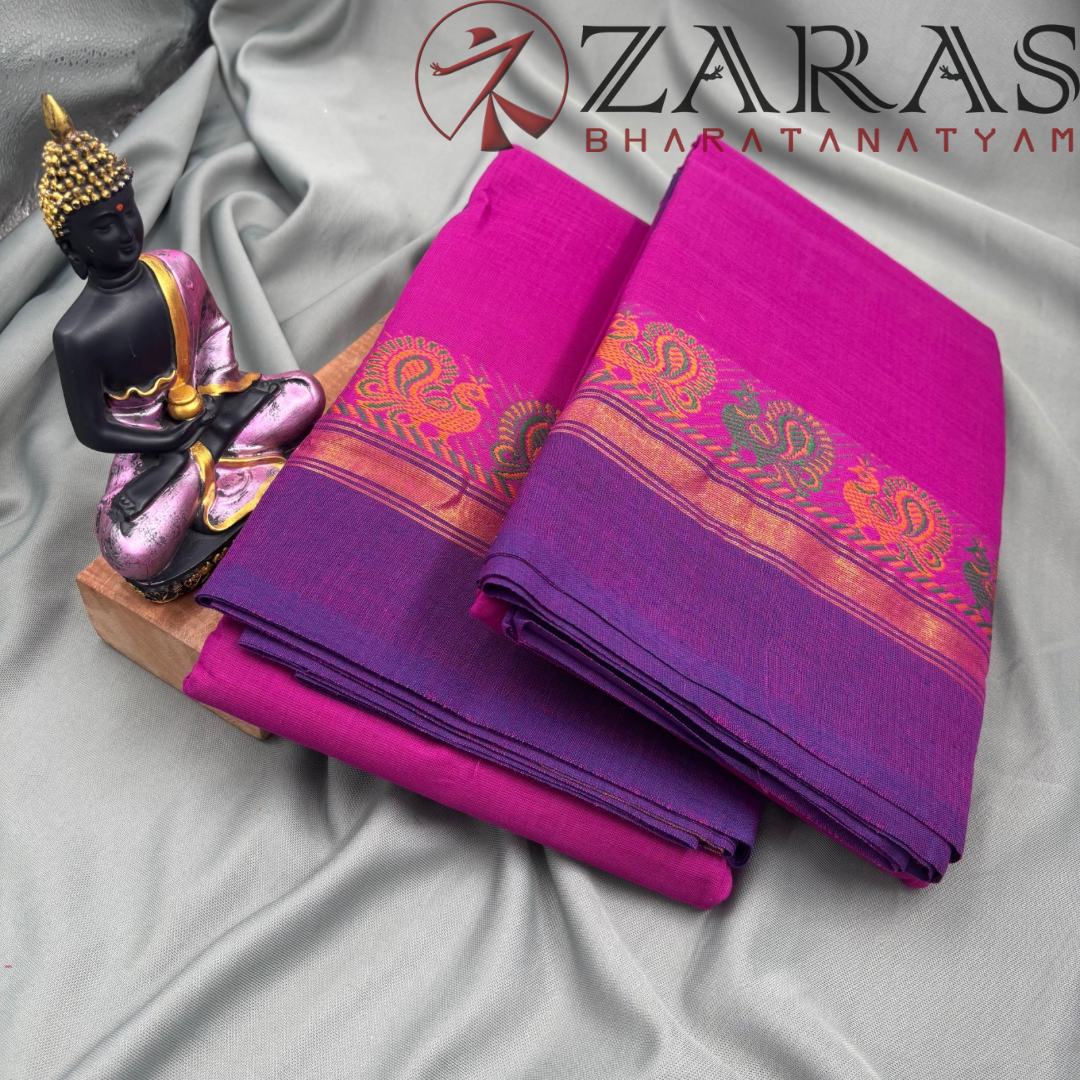 Bharatanatyam Dance Practice Saree - Purple Small Peacock Border image 2
