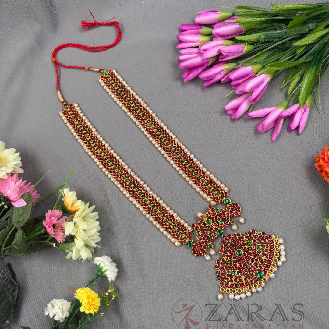 Bharatanatyam Dance Jewellery Haaram - Mee & Flower RG Kemp Maalai / Long Beads image 0