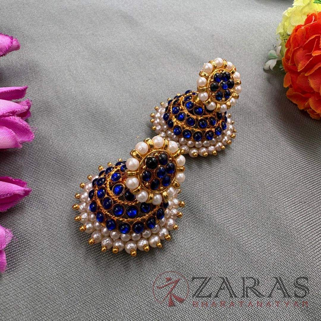 Bharatanatyam Dance Jewellery - 3L Blue Kemp Jimiki with Kammal image 1