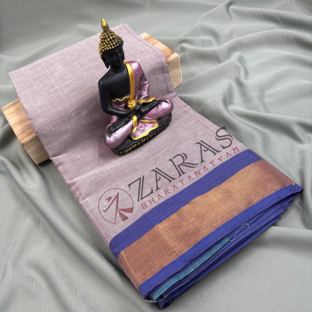Bharatanatyam Dance Practice Saree - Grey with Gold Plain Border image 0
