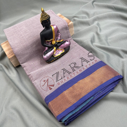Bharatanatyam Dance Practice Saree - Grey with Gold Plain Border image 0
