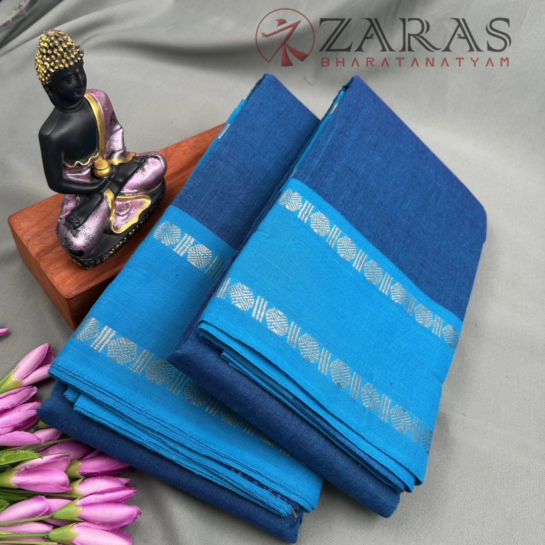 Bharatanatyam Dance Practice Saree - D Blue with Blue Coin Border image 1