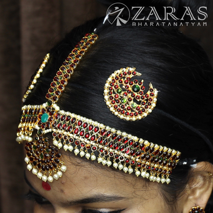 Bharatanatyam Dance Jewellery - Thilagam Design Red Green Kemp image 0