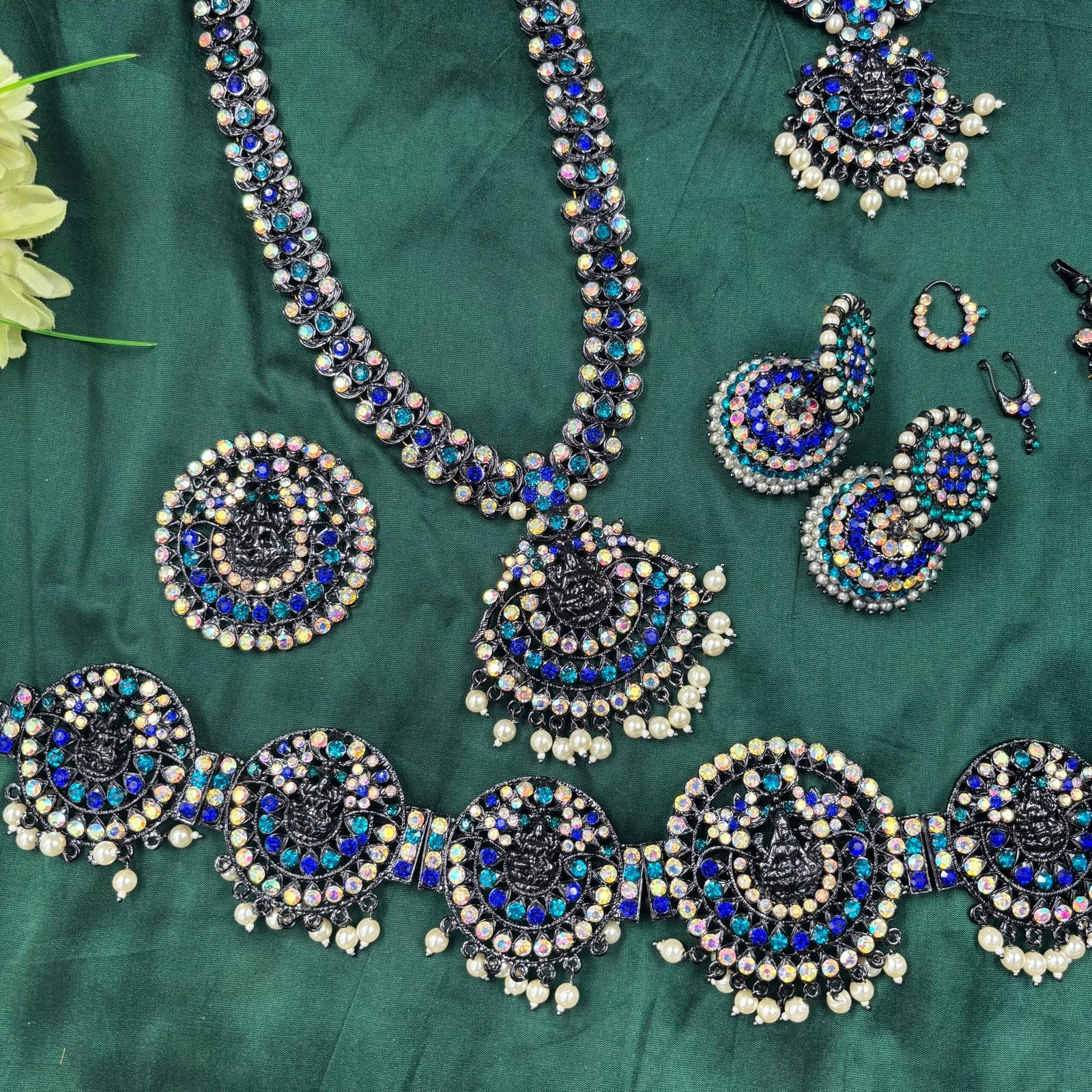 Bharatanatyam Dance Jewellery Full set - D Manga Design WB Stone image 1