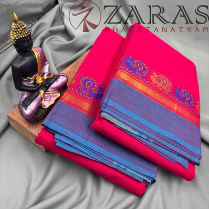 Bharatanatyam Dance Practice Saree - L Pink Blue Small Peacock Border image 2