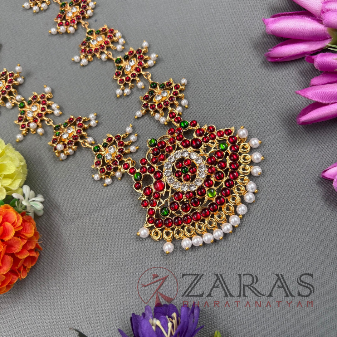 Bharatanatyam Dance Jewellery Haaram - Leaf Padak RG Kemp CS Maalai / Long Haaram image 2