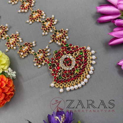 Bharatanatyam Dance Jewellery Haaram - Leaf Padak RG Kemp CS Maalai / Long Haaram image 2