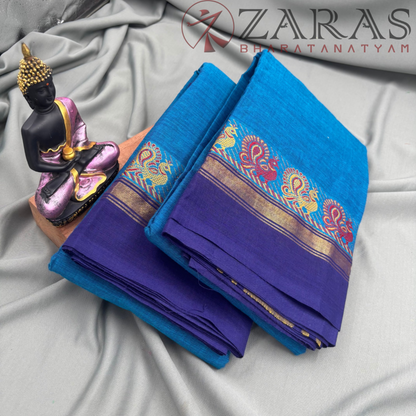Dance Practice Saree - Blue with BL Small Peacock Border image 1