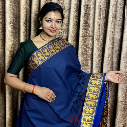 Bharatanatyam Dance Practice Saree - Dark Blue With Masted Doll Border image 0