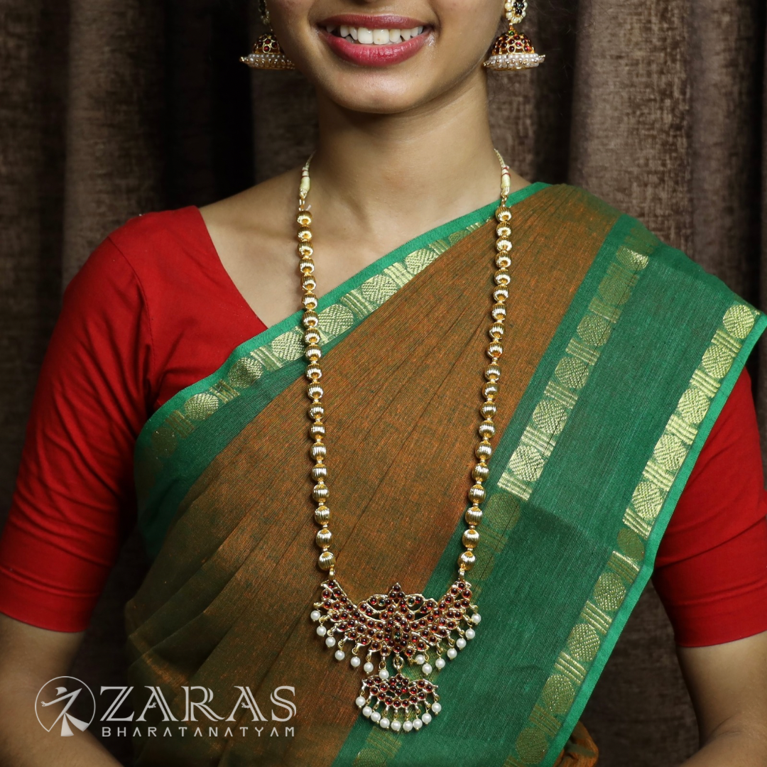 Bharatanatyam Dance Jewellery - Single Line Gold Beads RG Kemp Haaram / Long Chain image 0