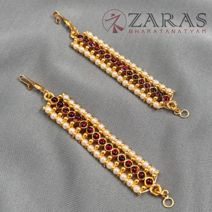 Bharatanatyam Dance Jewellery - Center Red Ball Kemp with Beads Maatal image 3