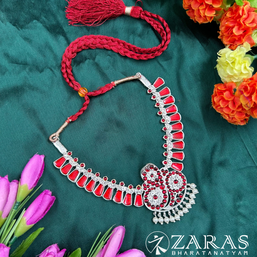 Bharatanatyam Dance Silver Jewellery - Snake & Enamel Necklace Red Kemp WS image 0