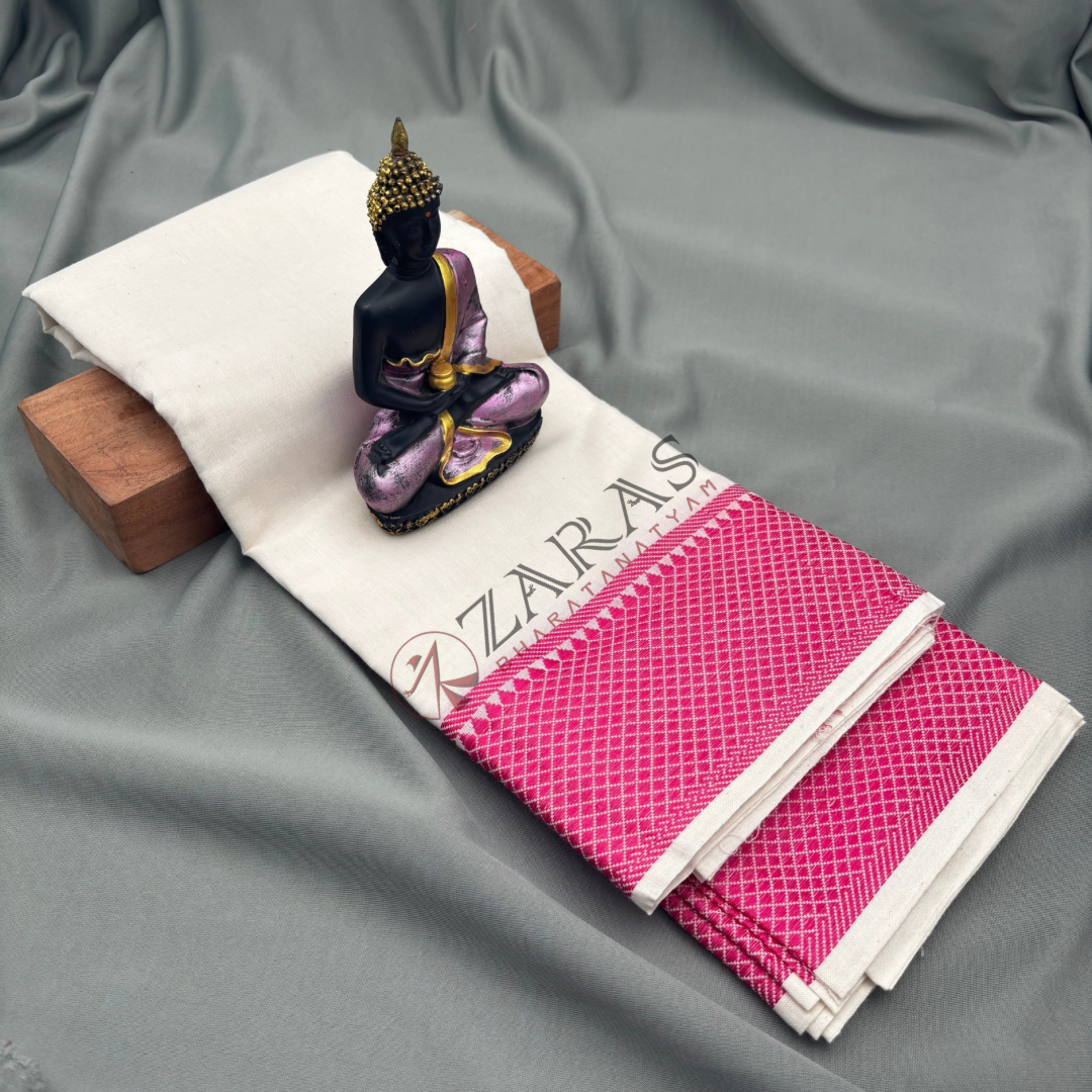 Bharatanatyam Dance Practice Saree - White with Pink Gopuram Border image 0