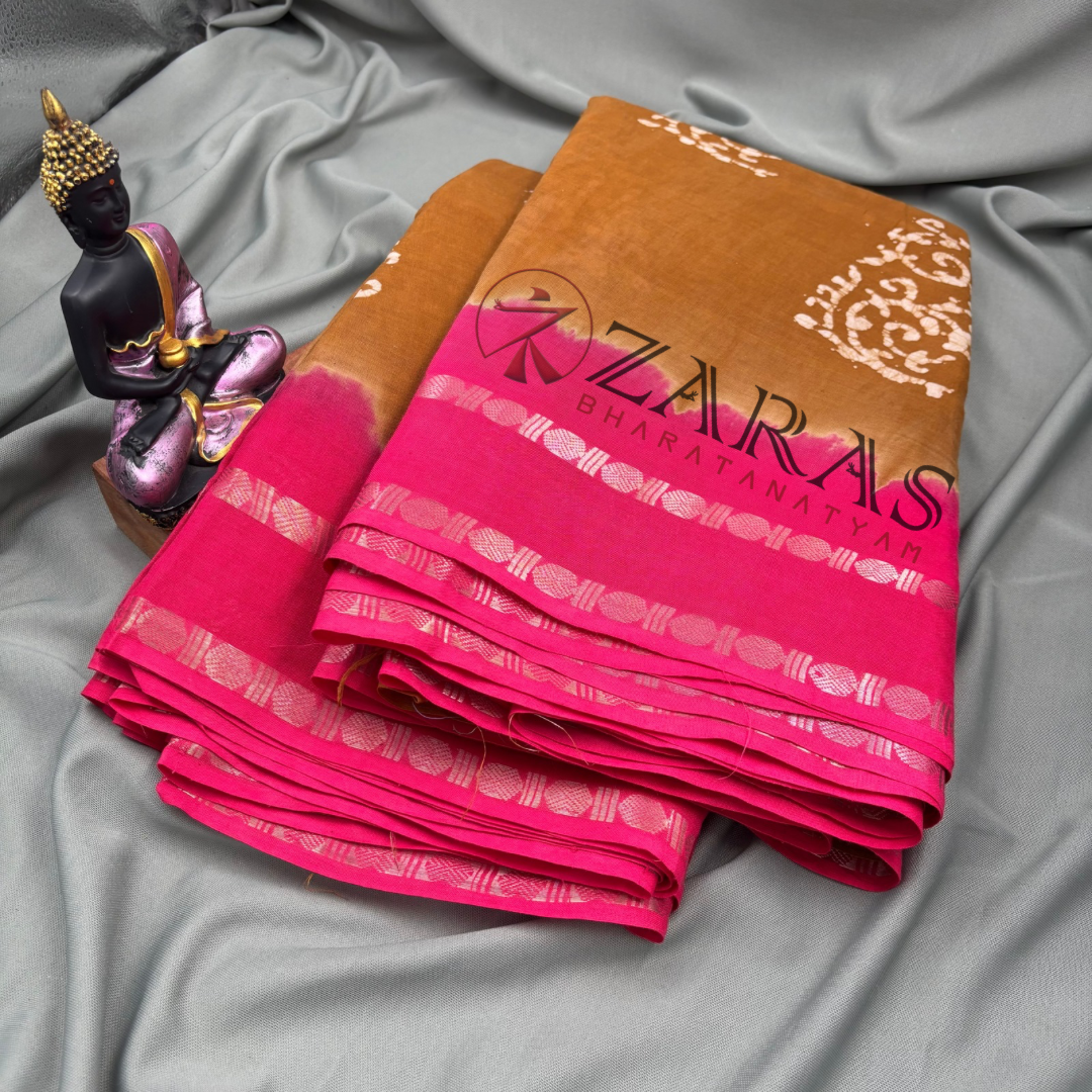 Bharatanatyam Dance Practice Saree - D Sandal with Pink Bandini Saree image 2