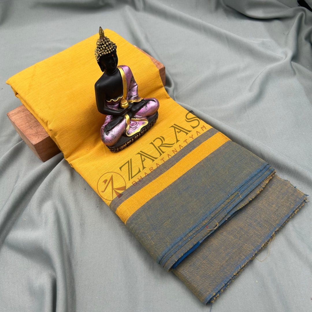 Bharatanatyam Dance Practice Saree - Golden Yellow with Blue Plain Border image 0