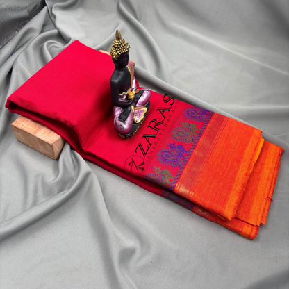Bharatanatyam Dance Practice Saree - Red Yellow Small Peacock Border image 1