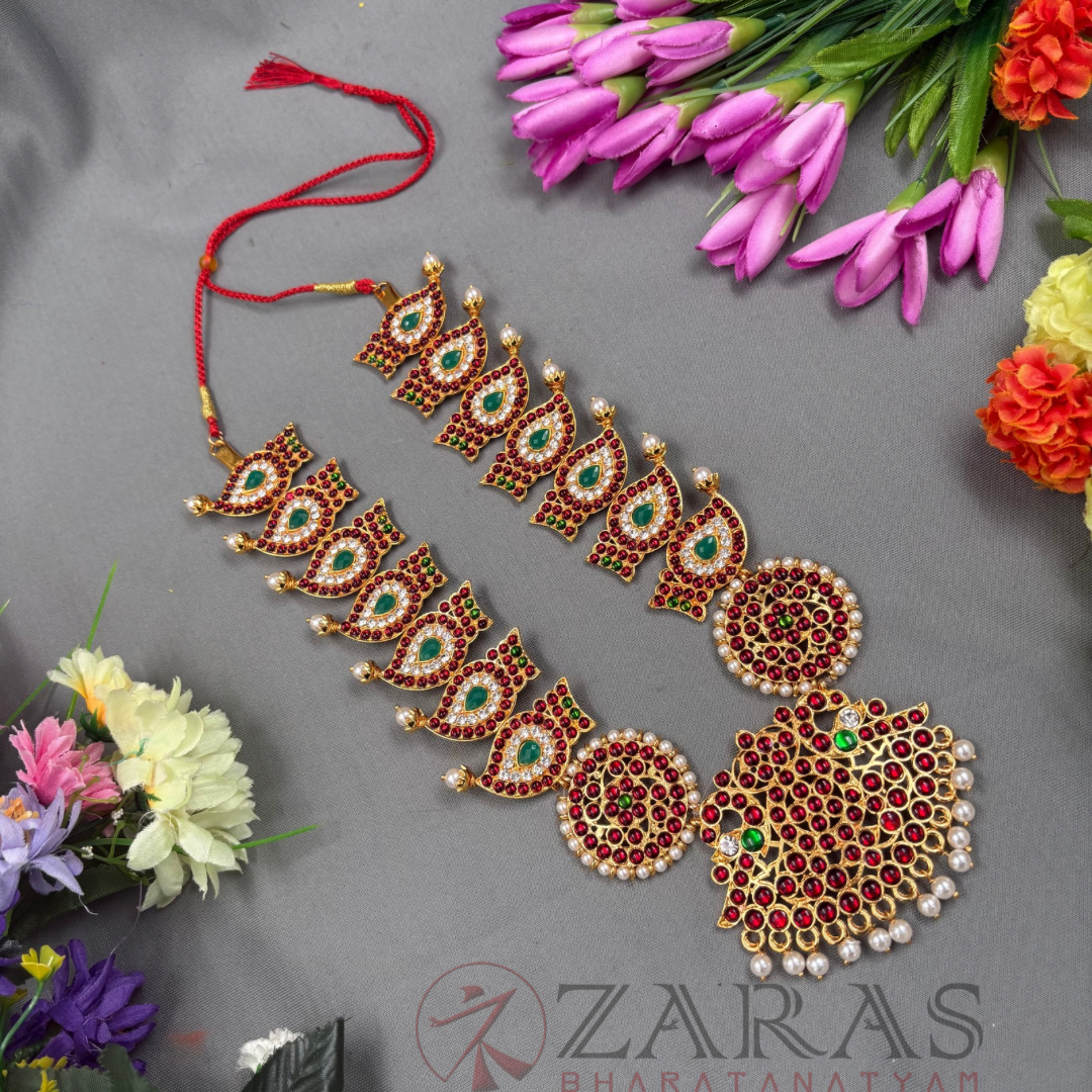 Bharatanatyam Dance Jewellery Haaram - Thilagam & Padak RG Kemp Maalai / Long Beads image 0
