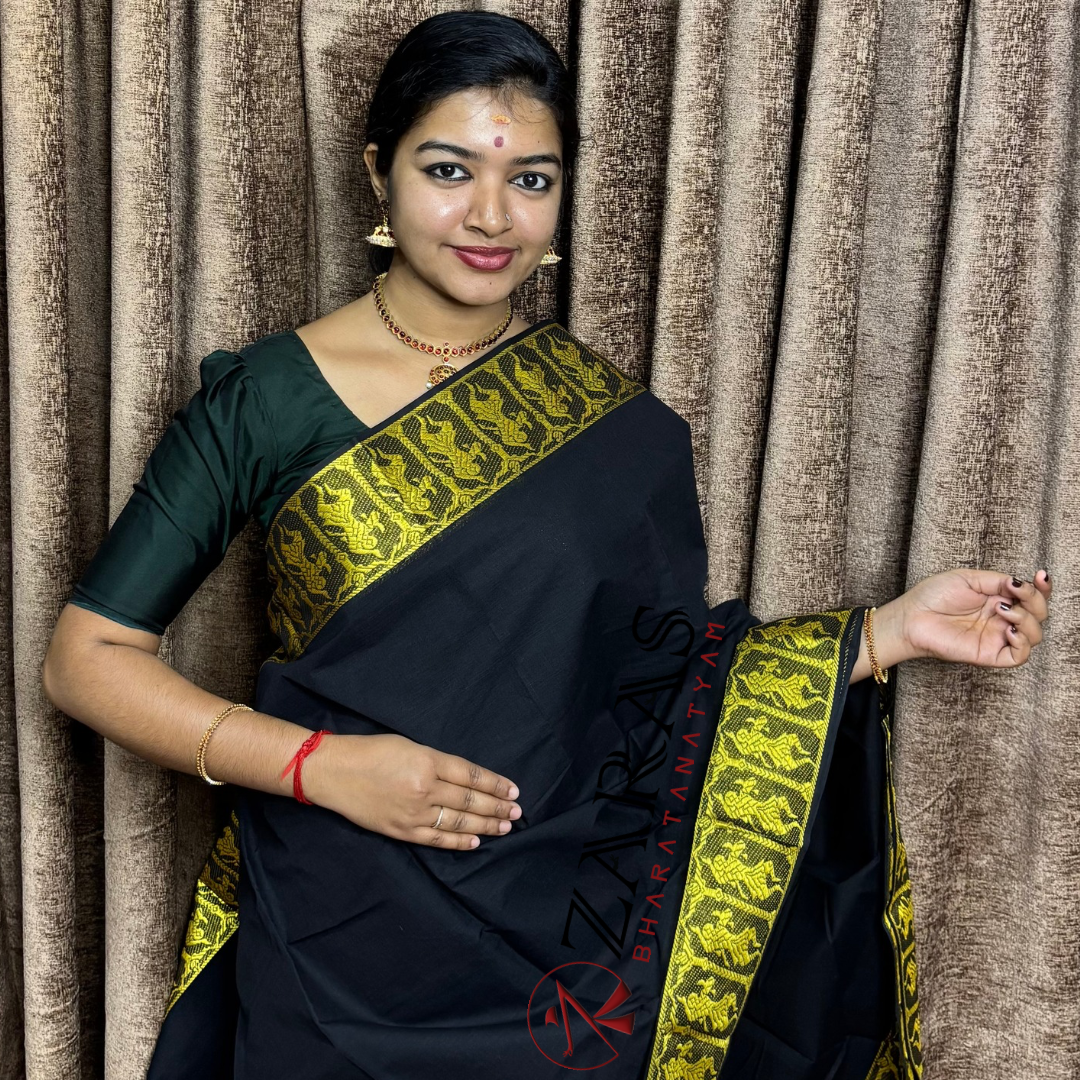Bharatanatyam Dance Practice Saree - Black Gold Doll Border image 0