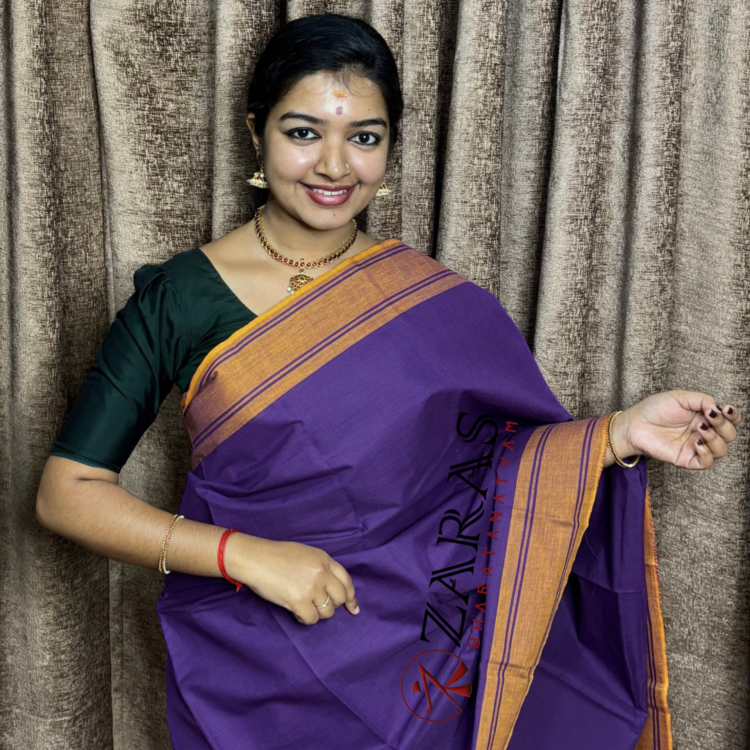 Bharatanatyam Dance Practice Saree - Violet With Mus Plain Border image 0