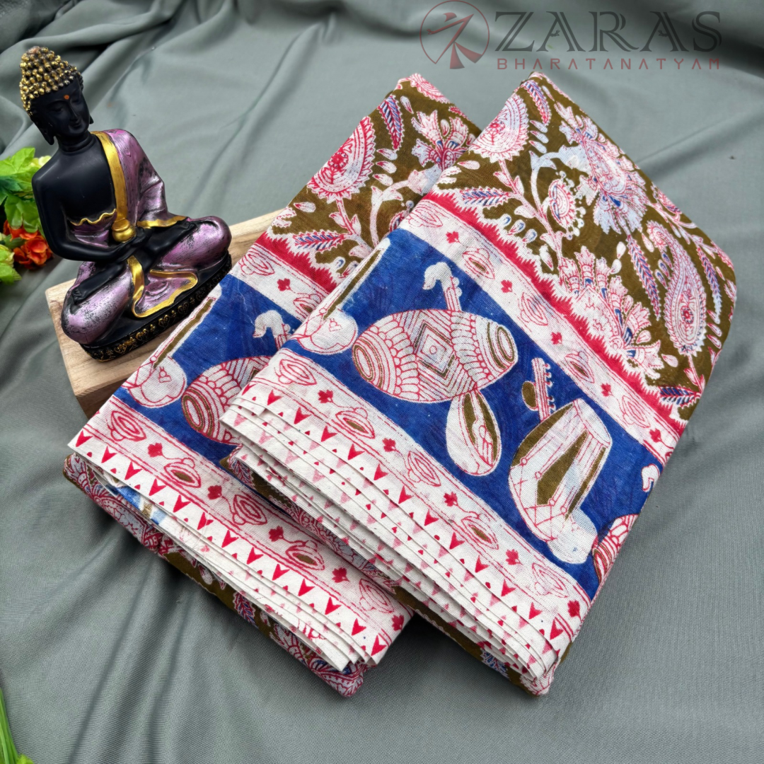 Bharatanatyam Dance Practice Saree - Blue with Brown Kalamkari Saree image 1