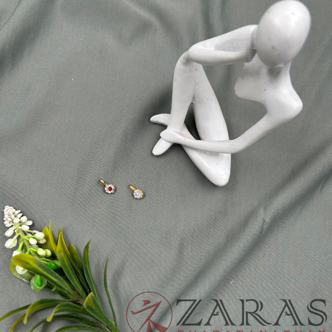 Bharatanatyam Dance Jewellery - 9 Stone Nose Pin White & Red Stone (Set of 2 Pcs) image 3