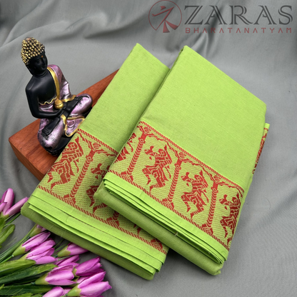 Bharatanatyam Dance Practice Saree - L Green with Red Doll Border image 1